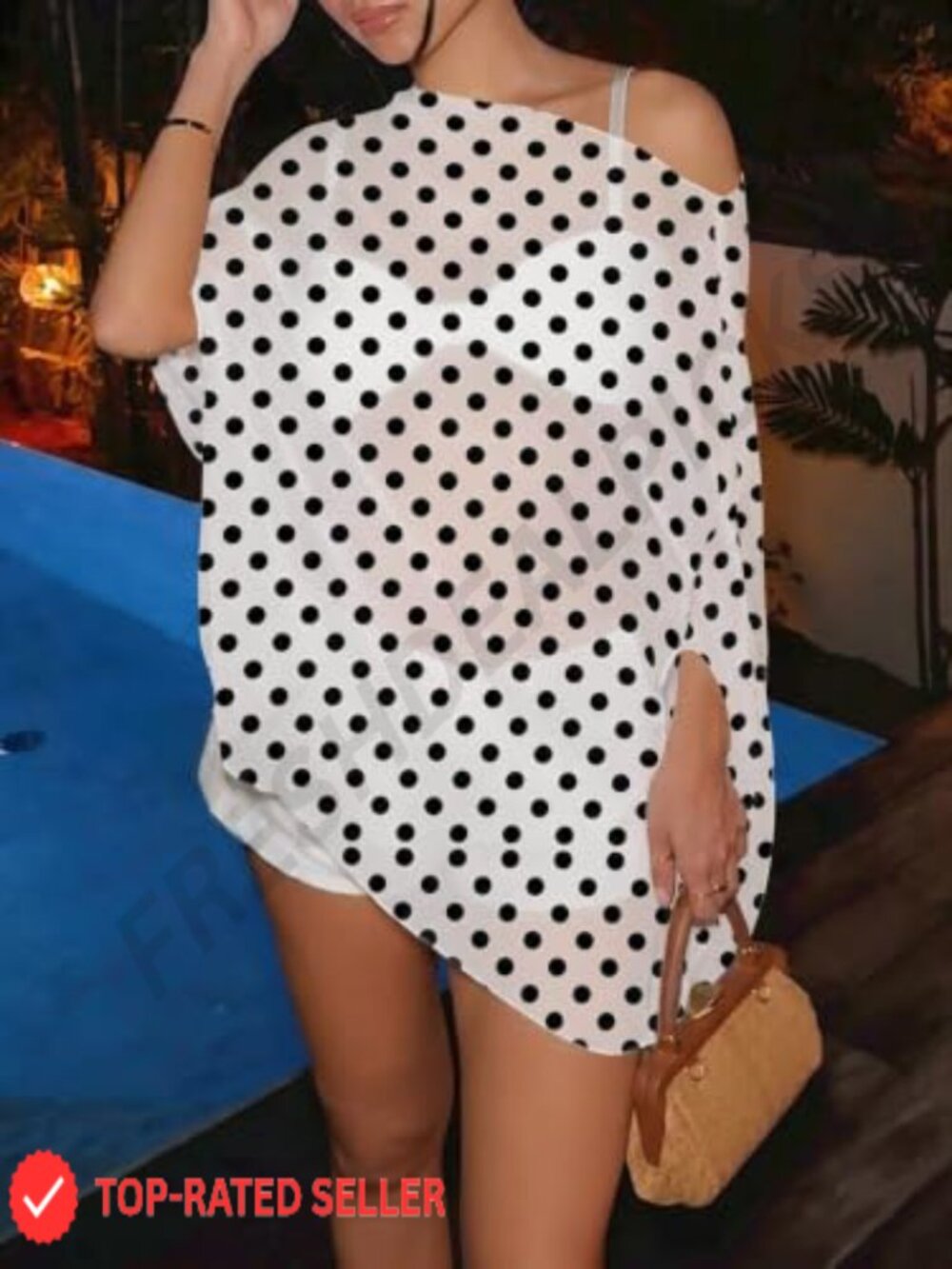 Off Shoulder Swim Cover Up Sheer Chiffon Batwing Poncho Beachwear - Picture 3 of 6